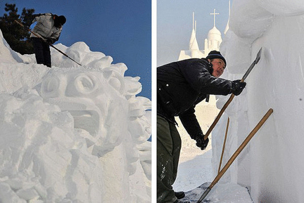 Экологичные снежные скульптуры на фестивале Jingyue Snow World 