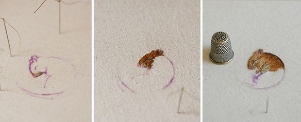 Миниатюрная вышивка животных и птиц от Chloe Giordano